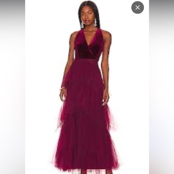 BCBGMaxAzria Dresses & Skirts - New REVOLVE / BCBGMAXAZRIA Velvet Ruffle Gown in Cabernet  Size medium